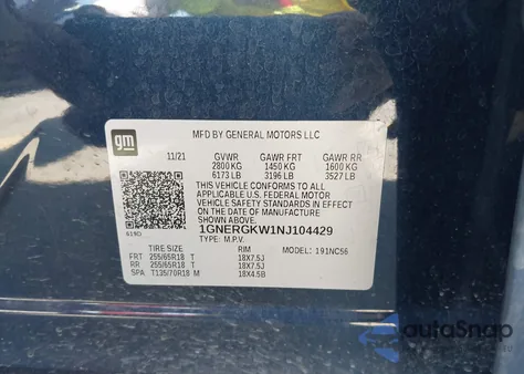 2022 Chevrolet Traverse Fwd Lt Cloth z USA, uszkodzony, nr VIN 1GNERGKW1NJ104429